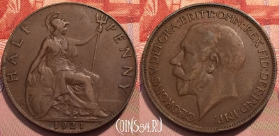 Великобритания 1/2 пенни 1921 года, KM# 809, 243-082