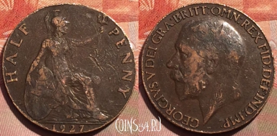 Великобритания 1/2 пенни 1927 года, KM# 824, 275a-016