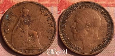 Великобритания 1/2 пенни 1927 года, KM# 824, 432o-067