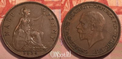 Великобритания 1/2 пенни 1928 года, KM# 837, 243-073