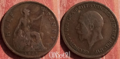 Великобритания 1/2 пенни 1928 года, KM# 837, 367n-089