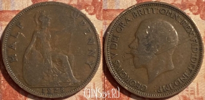 Великобритания 1/2 пенни 1928 года, KM# 837, 488р-003 ♛
