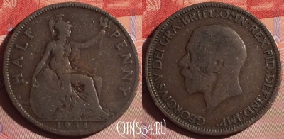 Великобритания 1/2 пенни 1931 года, KM# 837, 074j-081