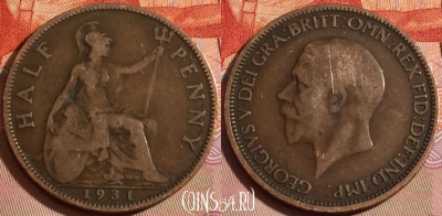 Великобритания 1/2 пенни 1931 года, KM# 837, 116b-068
