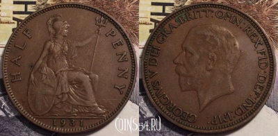 Великобритания 1/2 пенни 1931 года, KM# 837, 239-104