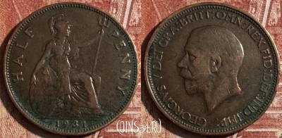 Великобритания 1/2 пенни 1931 года, KM# 837, s505s-078