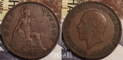 Великобритания 1/2 пенни 1934 года, KM# 837, 239-101
