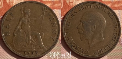 Великобритания 1/2 пенни 1935 года, KM# 837, 490р-013 ♛