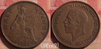 Великобритания 1/2 пенни 1936 года, KM# 837, 236j-060