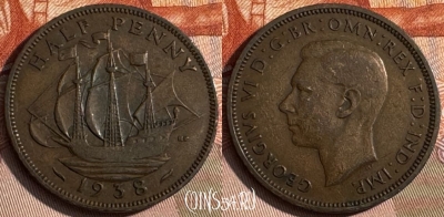 Великобритания 1/2 пенни 1938 года, KM# 844, 136s-009