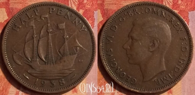 Великобритания 1/2 пенни 1938 года, KM# 844, 419-144