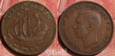 Великобритания 1/2 пенни 1939 года, KM# 844, 072m-022