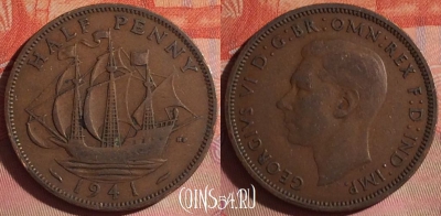 Великобритания 1/2 пенни 1941 года, KM# 844, 048i-197