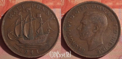 Великобритания 1/2 пенни 1941 года, KM# 844, 049i-142
