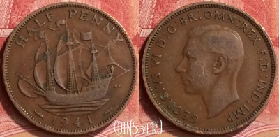 Великобритания 1/2 пенни 1941 года, KM# 844, 058l-187