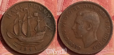 Великобритания 1/2 пенни 1941 года, KM# 844, 062m-141