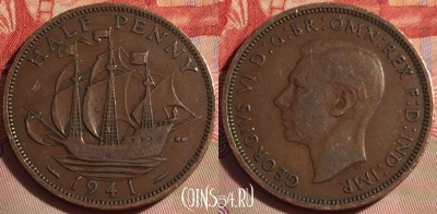 Великобритания 1/2 пенни 1941 года, KM# 844, 092a-033