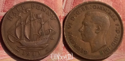 Великобритания 1/2 пенни 1941 года, KM# 844, 098m-023
