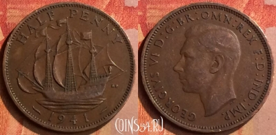 Великобритания 1/2 пенни 1941 года, KM# 844, 127n-103