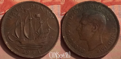 Великобритания 1/2 пенни 1941 года, KM# 844, 244m-080