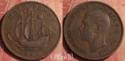 Великобритания 1/2 пенни 1941 года, KM# 844, 414n-079