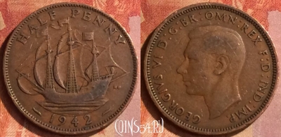 Великобритания 1/2 пенни 1942 года, KM# 844, 132o-058