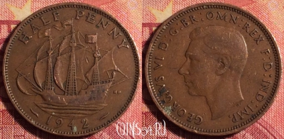 Великобритания 1/2 пенни 1942 года, KM# 844, 159j-004