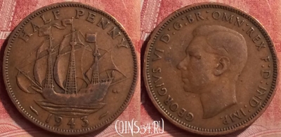Великобритания 1/2 пенни 1943 года, KM# 844, 052l-111