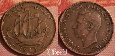 Великобритания 1/2 пенни 1943 года, KM# 844, 346l-101