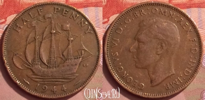 Великобритания 1/2 пенни 1944 года, KM# 844, 054l-186