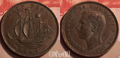 Великобритания 1/2 пенни 1944 года, KM# 844, 423-014