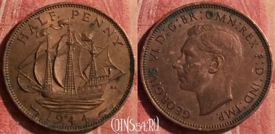 Великобритания 1/2 пенни 1944 года, KM# 844, 440-066
