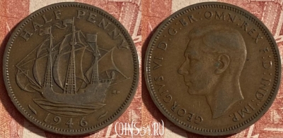 Великобритания 1/2 пенни 1946 года, KM# 844, 239p-034
