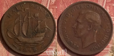 Великобритания 1/2 пенни 1948 года, KM# 844, 057n-003