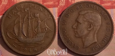 Великобритания 1/2 пенни 1948 года, KM# 844, 085j-014