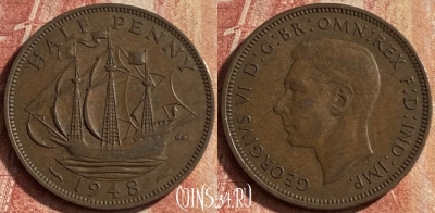 Великобритания 1/2 пенни 1948 года, KM# 844, 107p-106 ♛