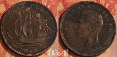 Великобритания 1/2 пенни 1948 года, KM# 844, 173o-092