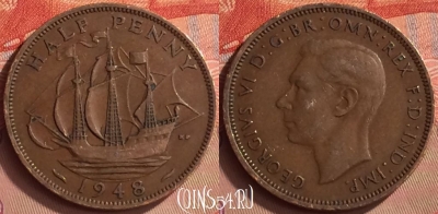 Великобритания 1/2 пенни 1948 года, KM# 844, 244m-013