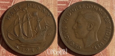 Великобритания 1/2 пенни 1949 года, KM# 868, 152p-066 ♛