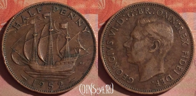 Великобритания 1/2 пенни 1952 года, KM# 868, 049i-185