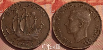 Великобритания 1/2 пенни 1952 года, KM# 868, 358k-079