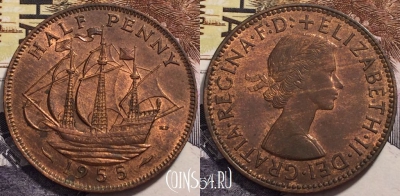 Великобритания 1/2 пенни 1955 года, KM# 896, 239-082