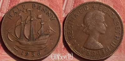 Великобритания 1/2 пенни 1956 года, KM# 896, 050l-120