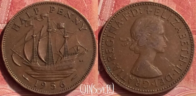 Великобритания 1/2 пенни 1956 года, KM# 896, 063m-013