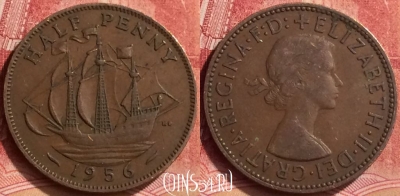 Великобритания 1/2 пенни 1956 года, KM# 896, 064m-067