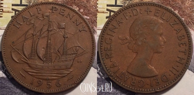 Великобритания 1/2 пенни 1956 года, KM# 896, 239-081