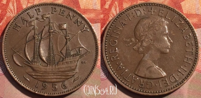 Великобритания 1/2 пенни 1956 года, KM# 896, 270a-098