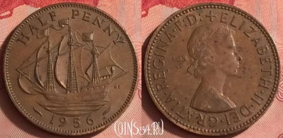 Великобритания 1/2 пенни 1956 года, KM# 896, 329o-028