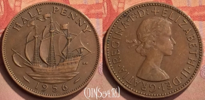 Великобритания 1/2 пенни 1956 года, KM# 896, 430-017