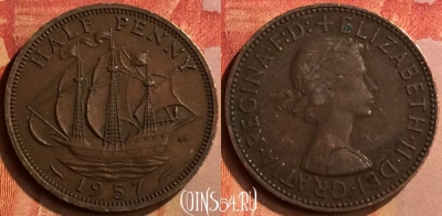 Великобритания 1/2 пенни 1957 года, KM# 896, 127n-078